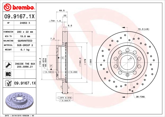 Тормозной диск FERODO арт. 09.9167.1X