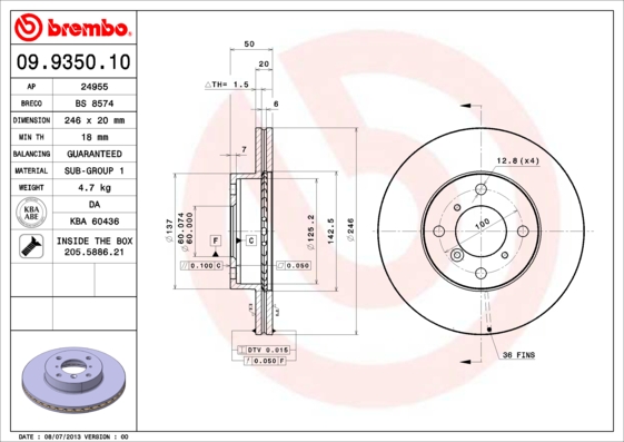 Тормозной диск FERODO арт. 09.9350.10