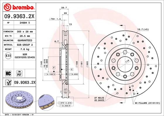 Тормозной диск BOSCH арт. 09.9363.2X