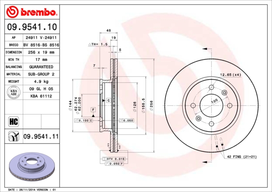 Тормозной диск FERODO арт. 09.9541.10