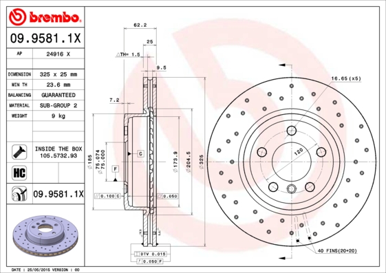 Тормозной диск FERODO арт. 09.9581.1X