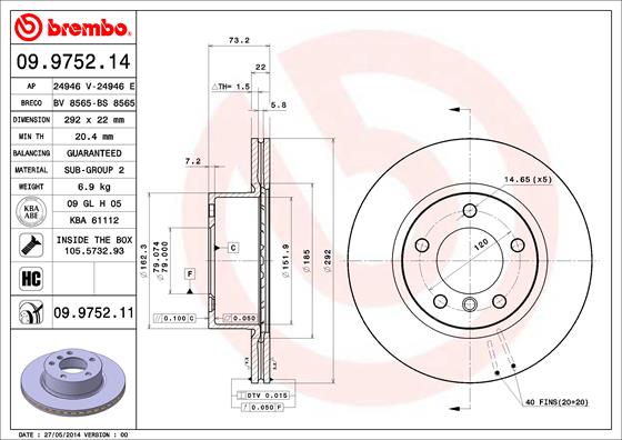 Тормозной диск BREMBO арт. 09.9752.11