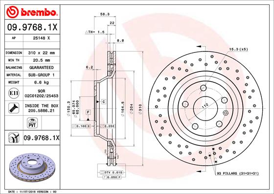 Тормозной диск BREMBO арт. 09.9768.1X