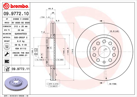 Тормозной диск FERODO арт. 09.9772.11