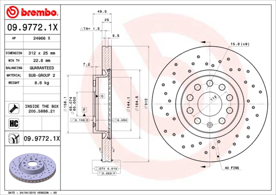 Тормозной диск BREMBO арт. 09.9772.1X