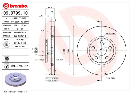 Тормозной диск A.B.S. арт. 09.9799.11
