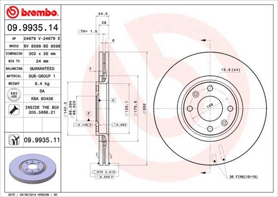 Тормозной диск BREMBO арт. 09.9935.11