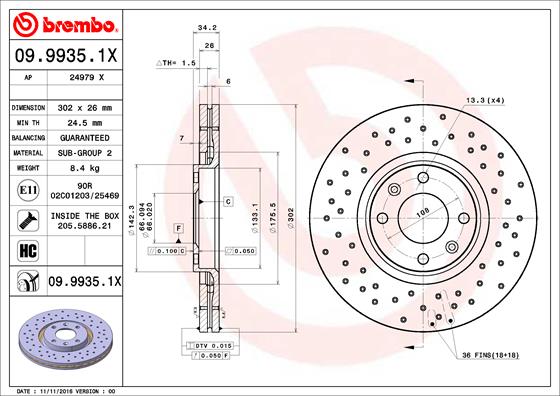 Тормозной диск FERODO арт. 09.9935.1X