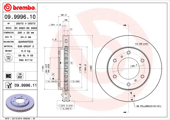 Тормозной диск FERODO арт. 09.9996.10