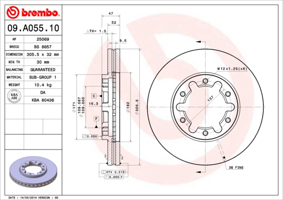 Тормозной диск BOSCH арт. 09.A055.10