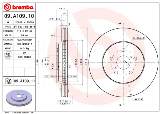 Тормозной диск FERODO арт. 09.A109.11