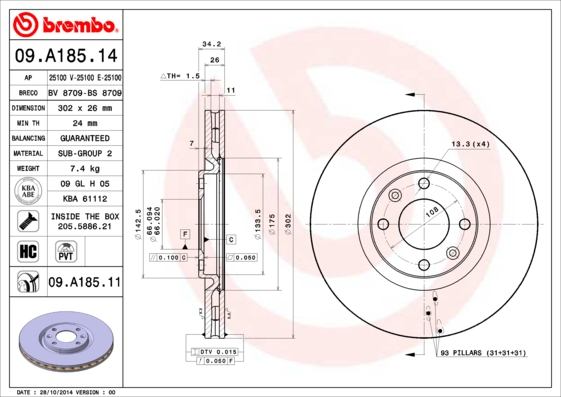 Тормозной диск REMSA арт. 09.A185.14