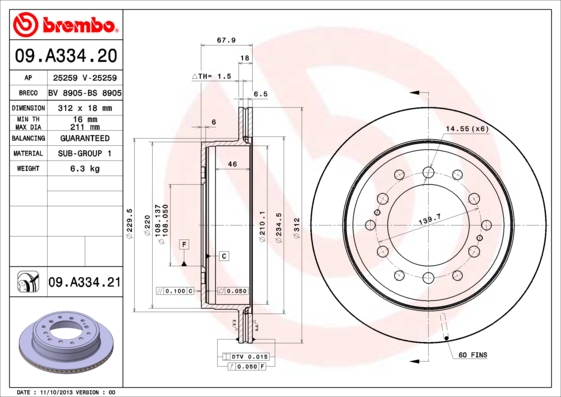 Тормозной диск FERODO арт. 09.A334.21