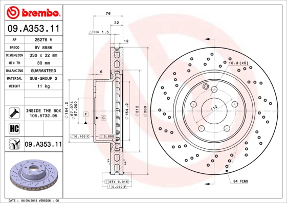 Тормозной диск BOSCH арт. 09.A353.11