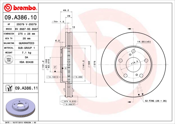 Тормозной диск BLUE PRINT арт. 09.A386.11