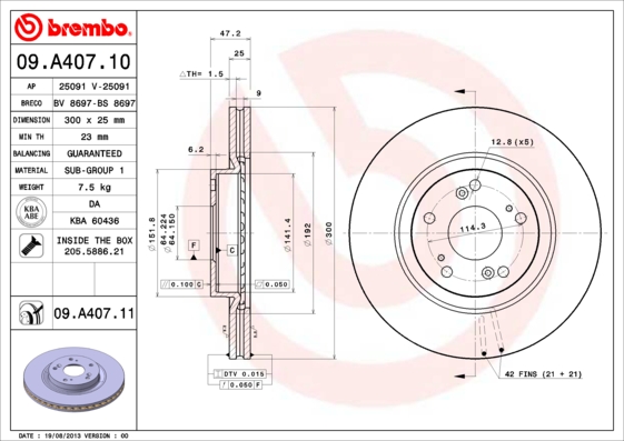 Тормозной диск FERODO арт. 09.A407.10