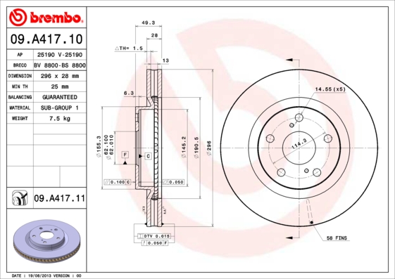 Тормозной диск FERODO арт. 09.A417.11