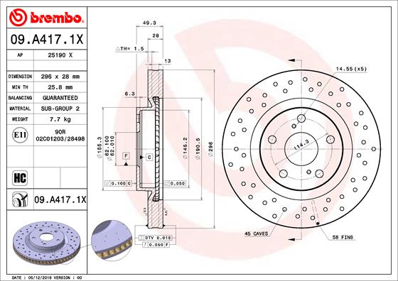 Тормозной диск BREMBO арт. 09.A417.1X