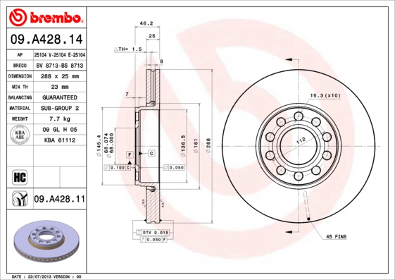 Тормозной диск CHAMPION арт. 09.A428.11