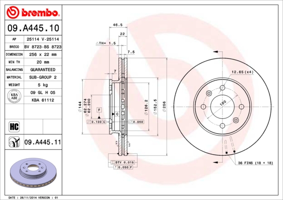 Тормозной диск BOSCH арт. 09.A445.10