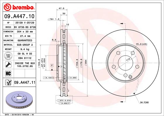 Тормозной диск BLUE PRINT арт. 09.A447.11