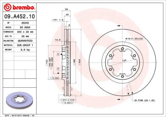 Тормозной диск BOSCH арт. 09.A452.10