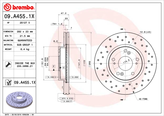 Тормозной диск BLUE PRINT арт. 09.A455.1X