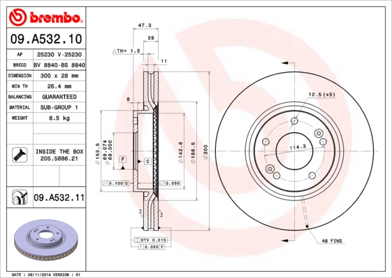 Тормозной диск A.B.S. арт. 09.A532.11