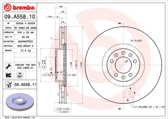 Тормозной диск BOSCH арт. 09.A558.11