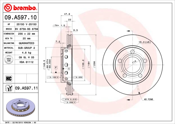 Тормозной диск A.B.S. арт. 09.A597.11