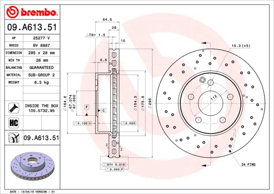 Тормозной диск BOSCH арт. 09.A613.51