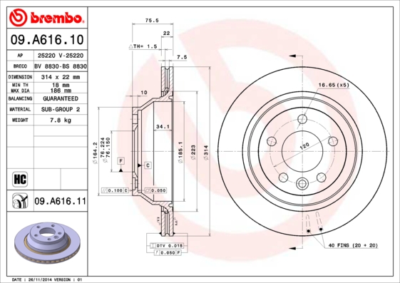 Тормозной диск CHAMPION арт. 09.A616.10