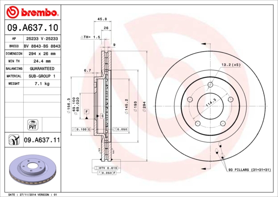 Тормозной диск ROADHOUSE арт. 09.A637.10
