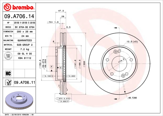 Тормозной диск FERODO арт. 09.A706.11