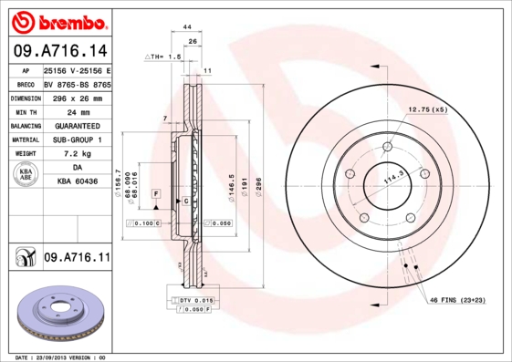 Тормозной диск FERODO арт. 09.A716.14