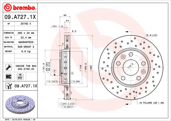 Тормозной диск FERODO арт. 09.A727.1X