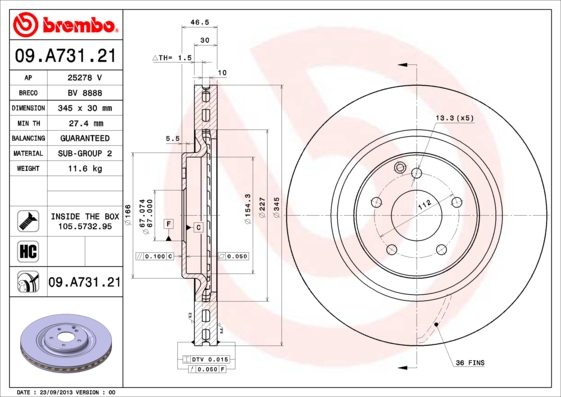 Тормозной диск FERODO арт. 09.A731.21