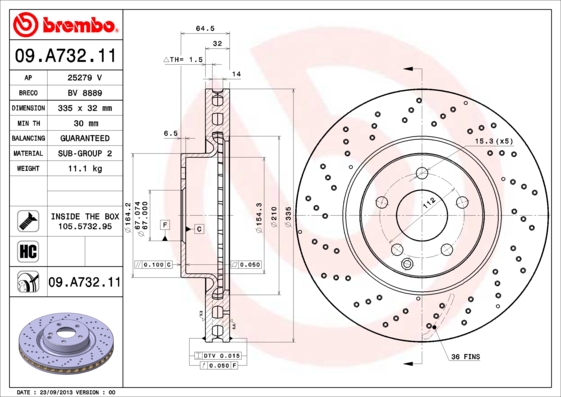 Тормозной диск BOSCH арт. 09.A732.11