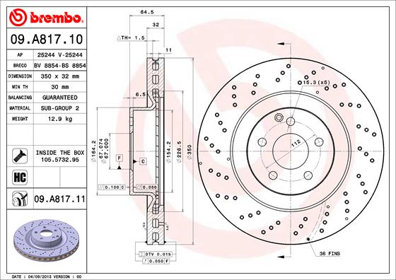 Тормозной диск BOSCH арт. 09.A817.11