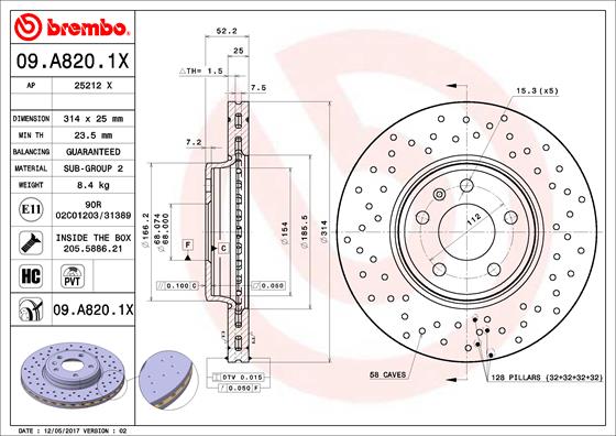 Тормозной диск BOSCH арт. 09.A820.1X