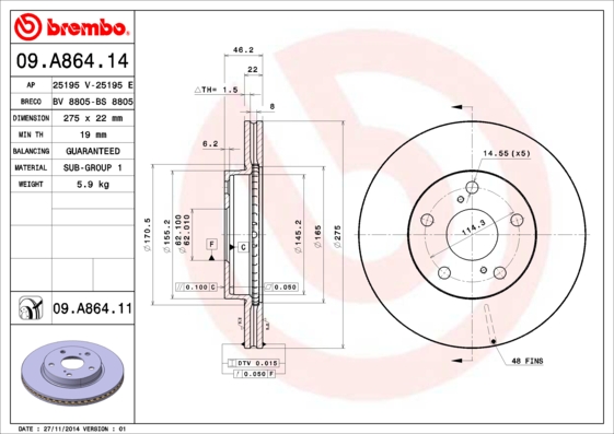 Тормозной диск ROADHOUSE арт. 09.A864.14