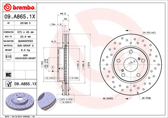 Тормозной диск FERODO арт. 09.A865.1X