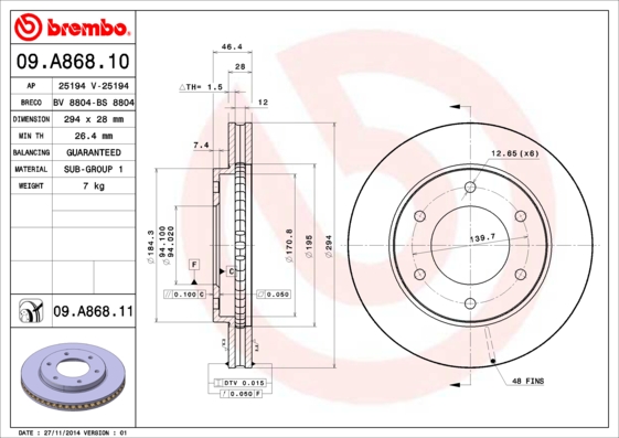Тормозной диск ROADHOUSE арт. 09.A868.10