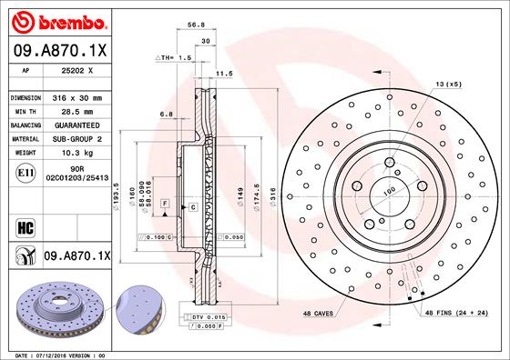 Тормозной диск BREMBO арт. 09A8701X