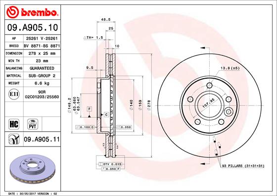 Тормозной диск ROADHOUSE арт. 09.A905.10