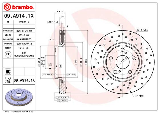 Тормозной диск FERODO арт. 09.A914.1X