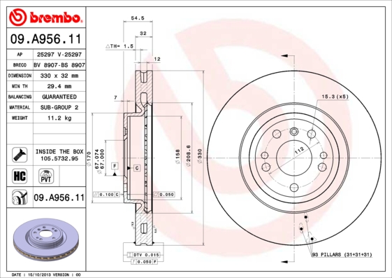 Гальмівний диск BOSCH арт. 09.A956.11