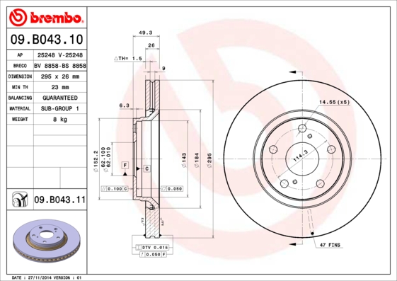 Тормозной диск KAVO PARTS арт. 09.B043.10