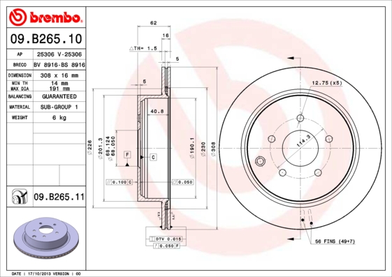 Тормозной диск BOSCH арт. 09.B265.11