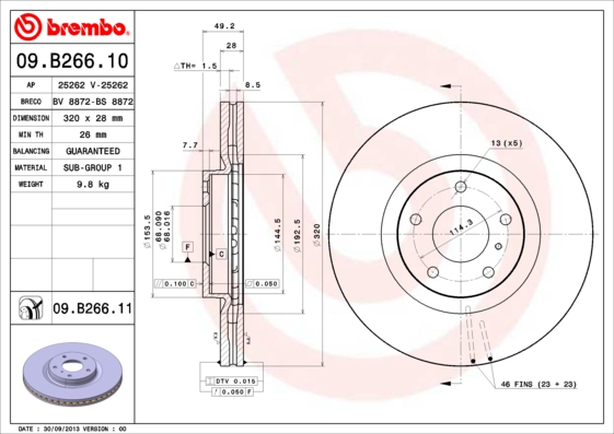Тормозной диск FERODO арт. 09.B266.11
